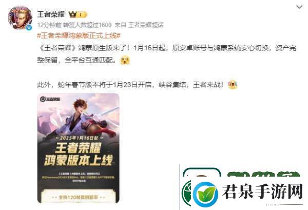 王者鸿蒙版正式上线